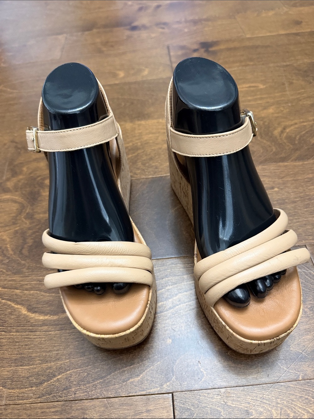 Cordani Tan Beige Cork Wedge Sandals